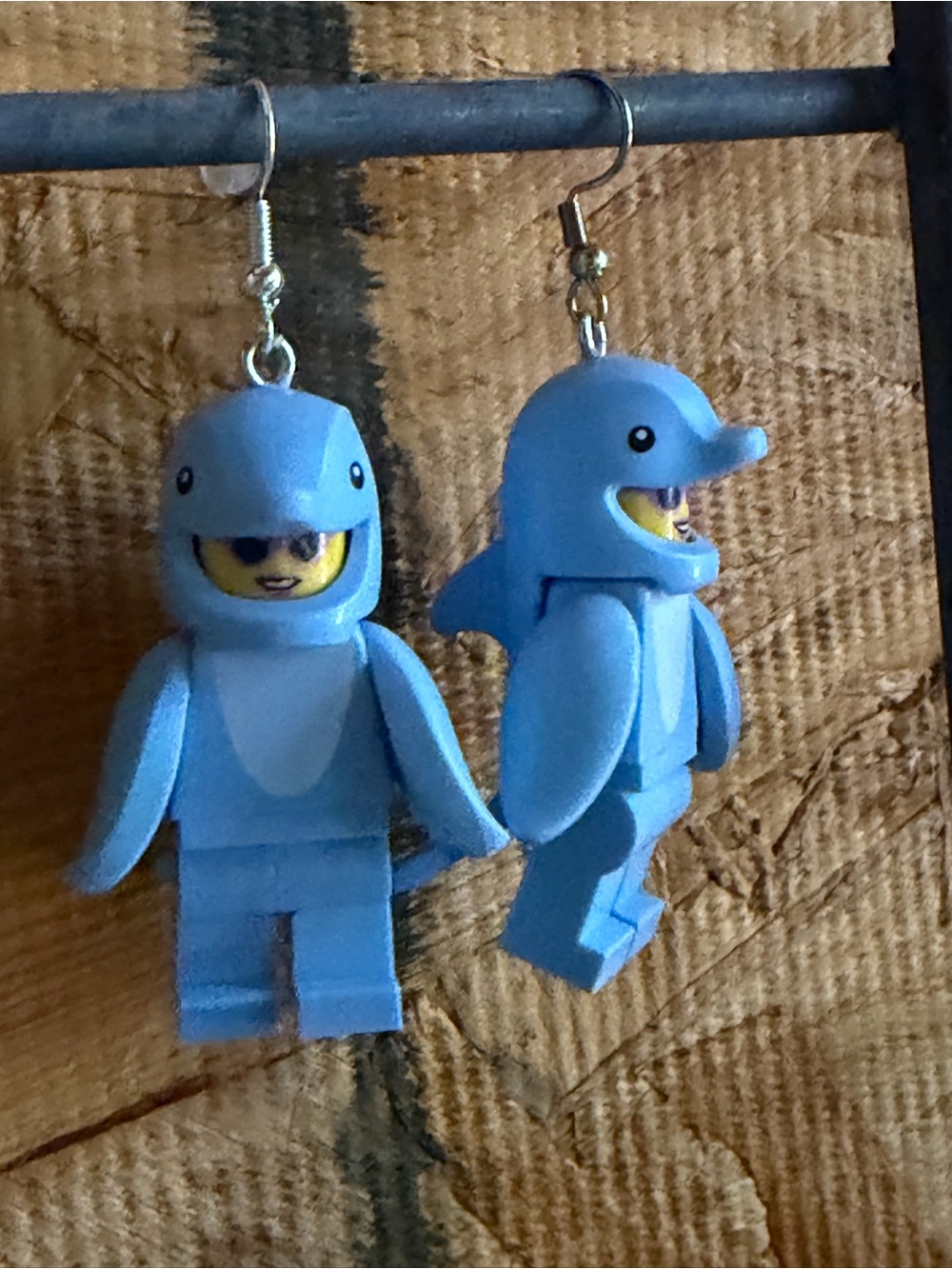 Lego Light Blue Dolphin Minifigure Hook Earrings